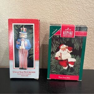 Vintage Hallmark Keepsake Ornaments Uncle Sam Nutcracker and Coca Cola Santa